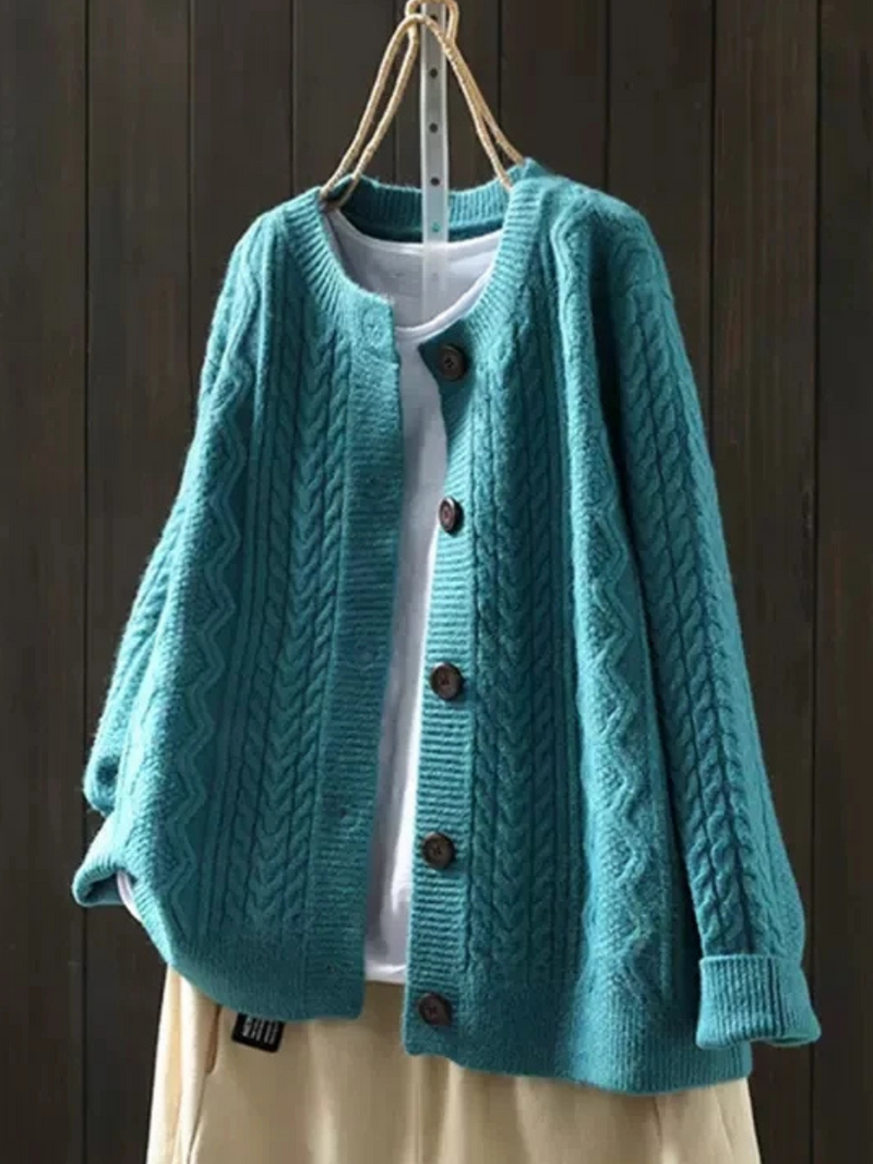 Cable Knit Button-Front Cardigan