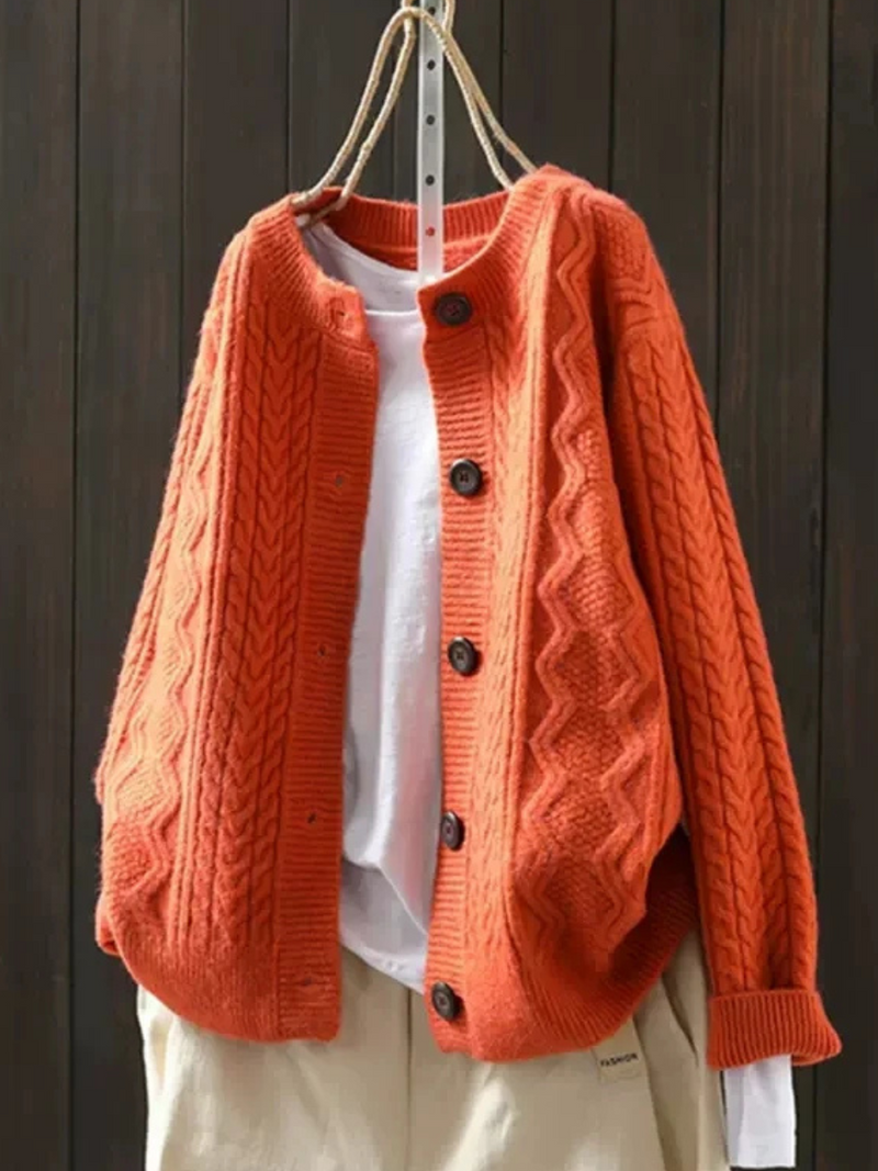Cable Knit Button-Front Cardigan