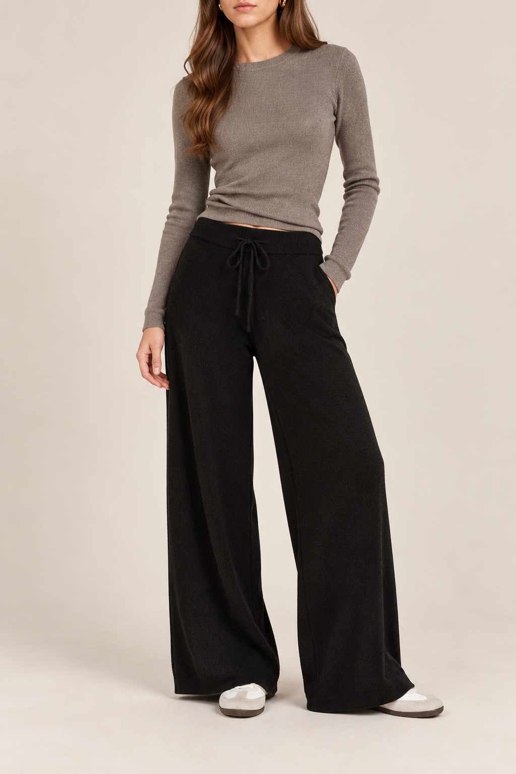 Wide Leg Fine Knit Trousers