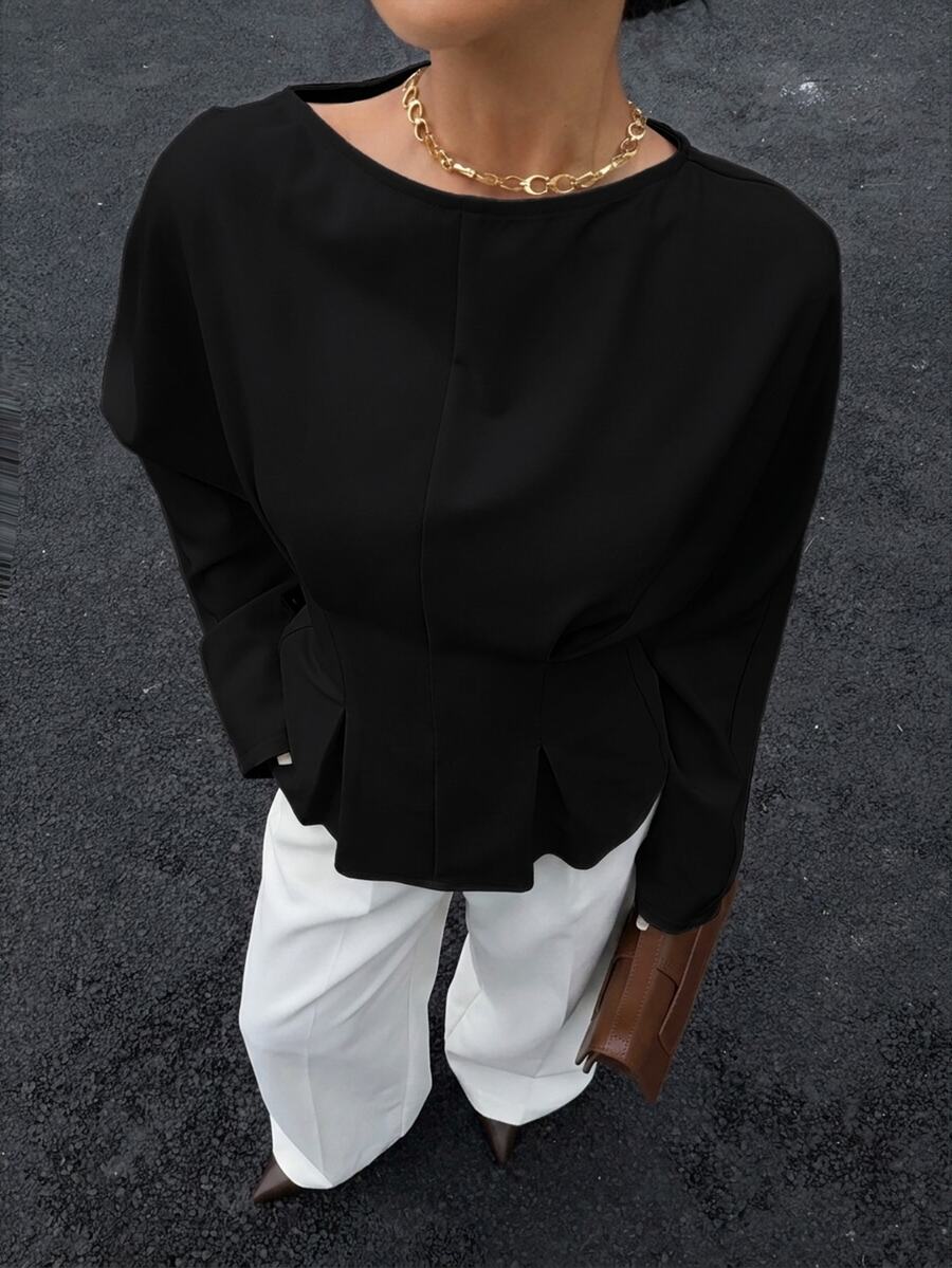 Batwing Sleeve Boat Neck Fitted Top