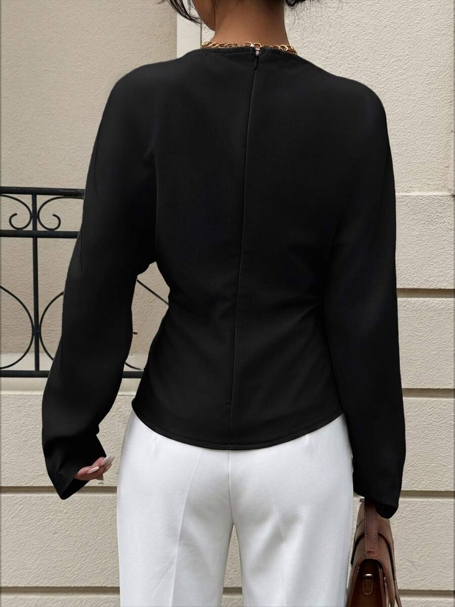 Batwing Sleeve Boat Neck Fitted Top