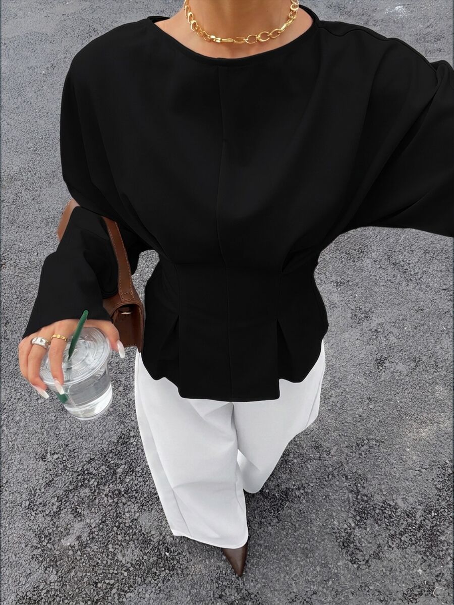 Batwing Sleeve Boat Neck Fitted Top