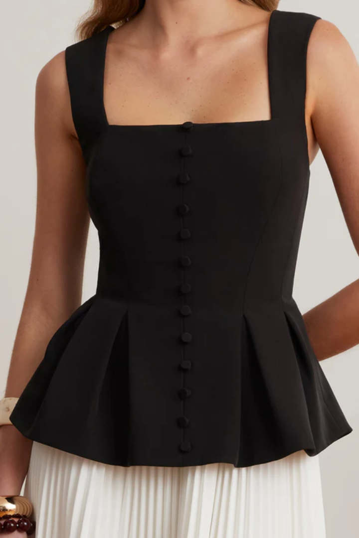 Square Neck Pleated Peplum Midi Dress