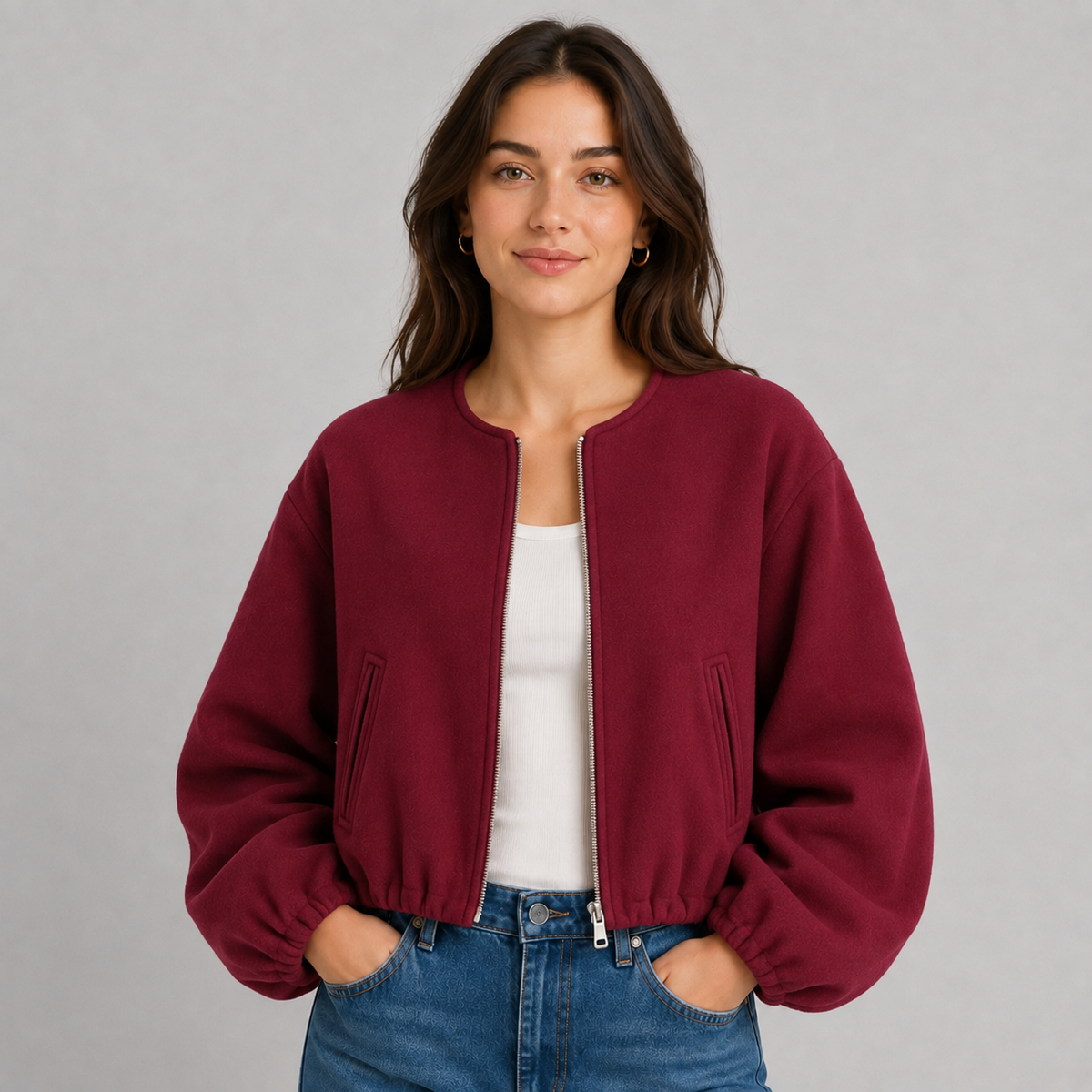 Bomber Jacket with Round Neck
