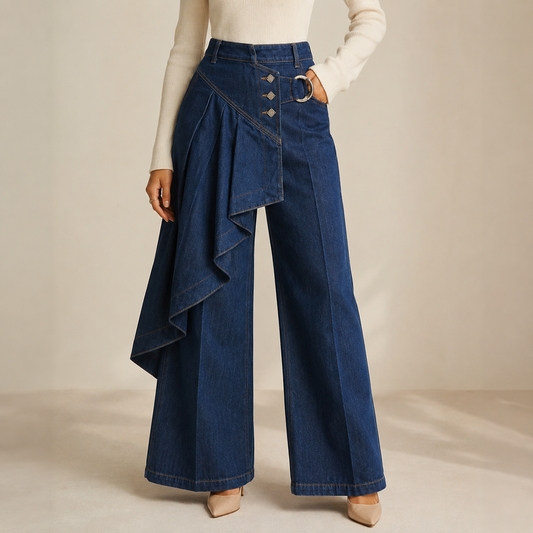 Draped-Ruffle Jeans