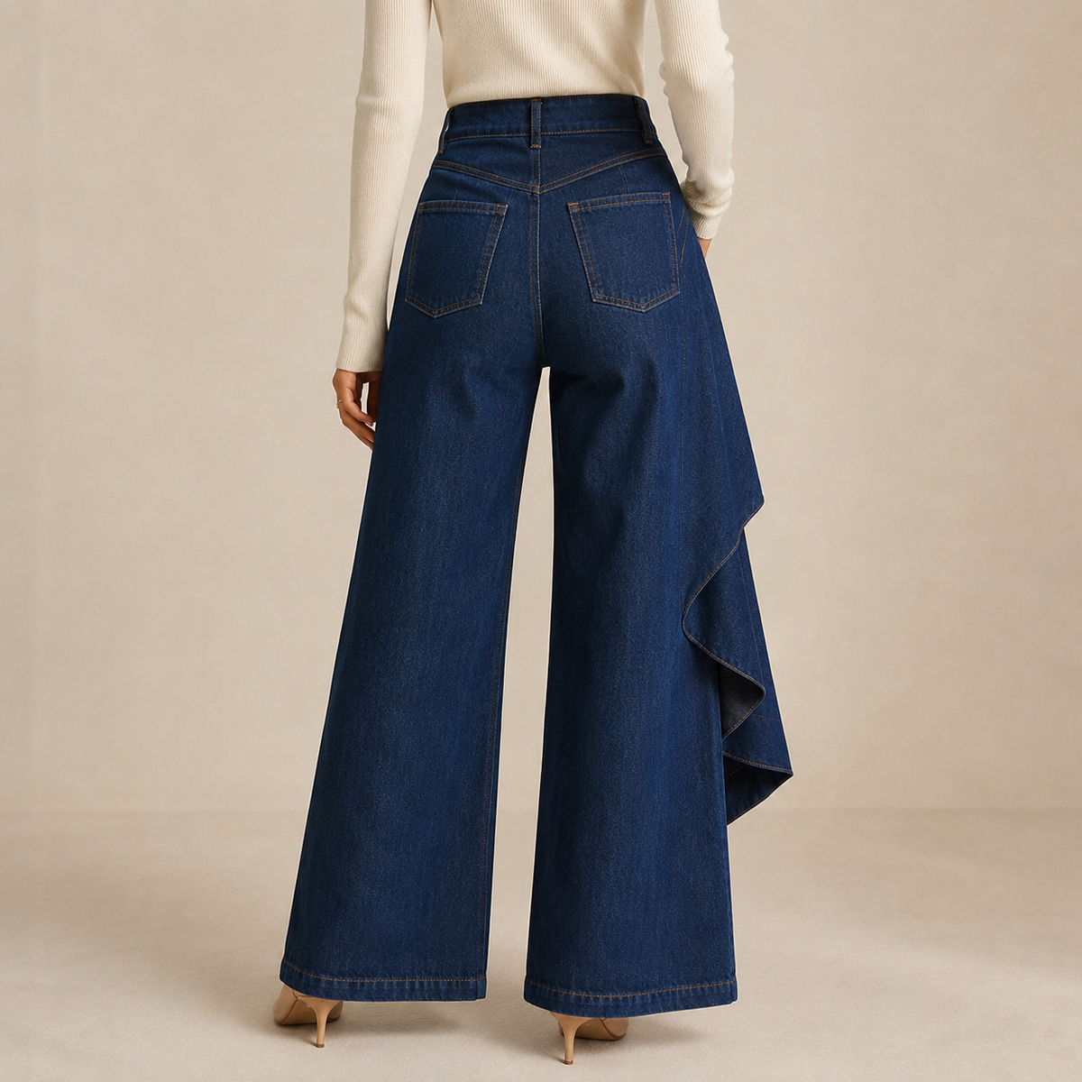 Draped-Ruffle Jeans