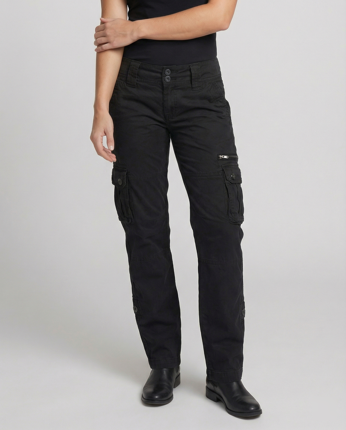 High-Waist Stretch Cargo Trousers