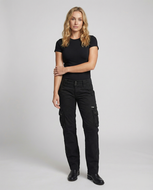 High-Waist Stretch Cargo Trousers