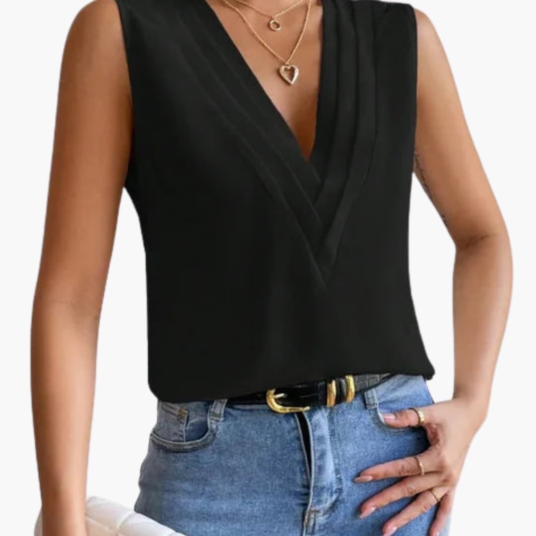 Draped V Neck Sleeveless Blouse