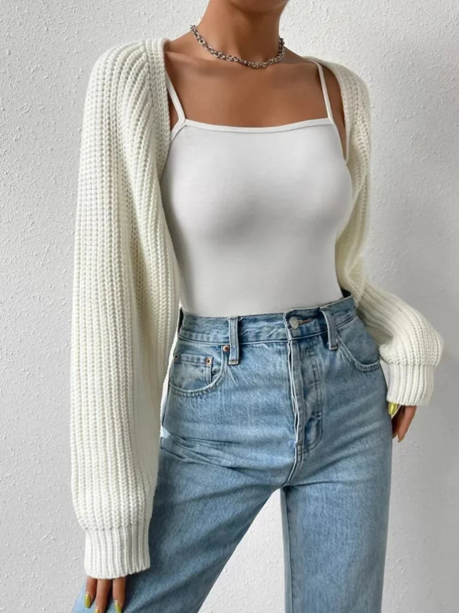 Cropped Open Front Knit Shrug
