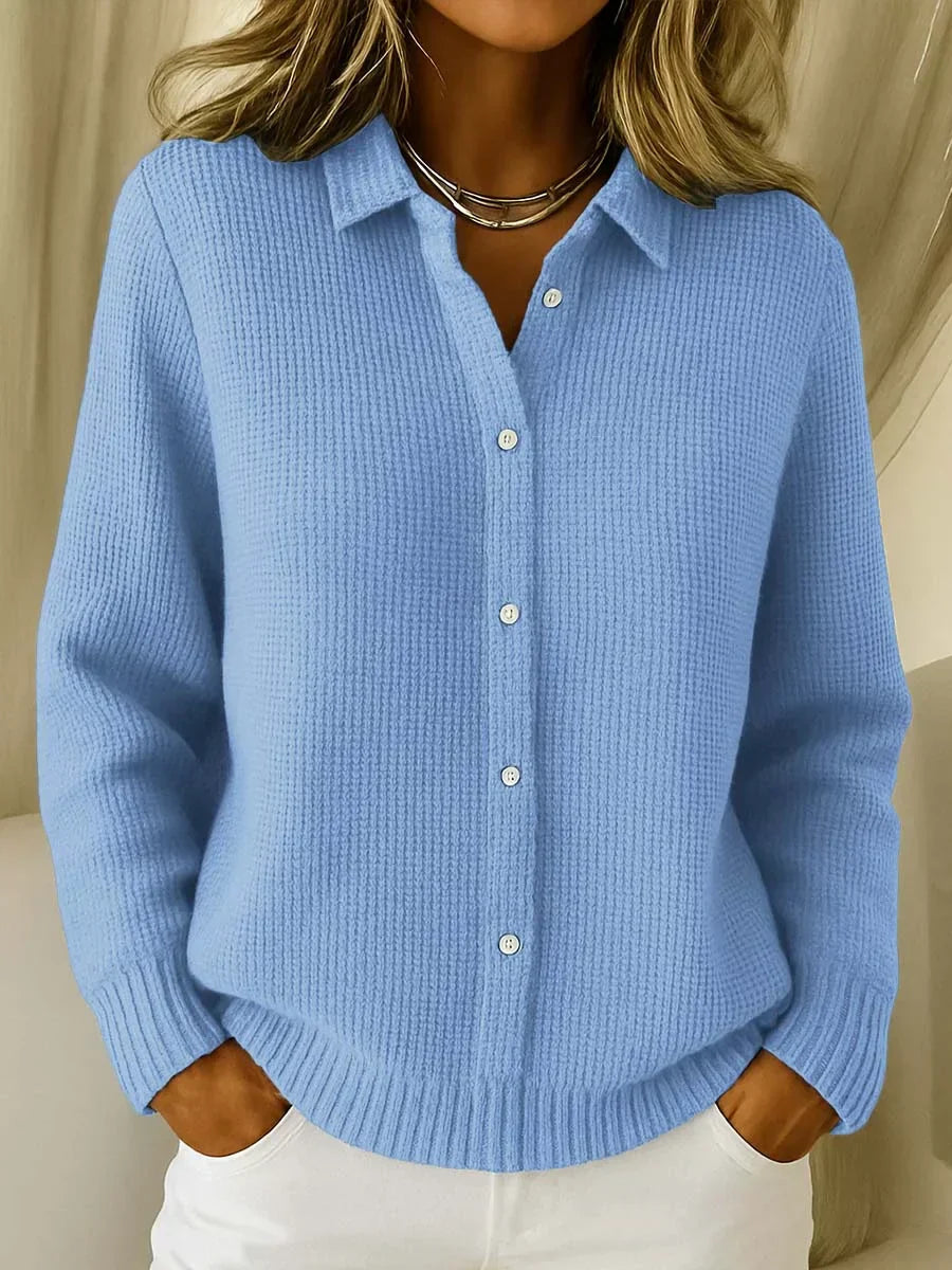 Collared Button-Up Knit Cardigan