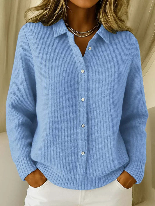 Collared Button-Up Knit Cardigan