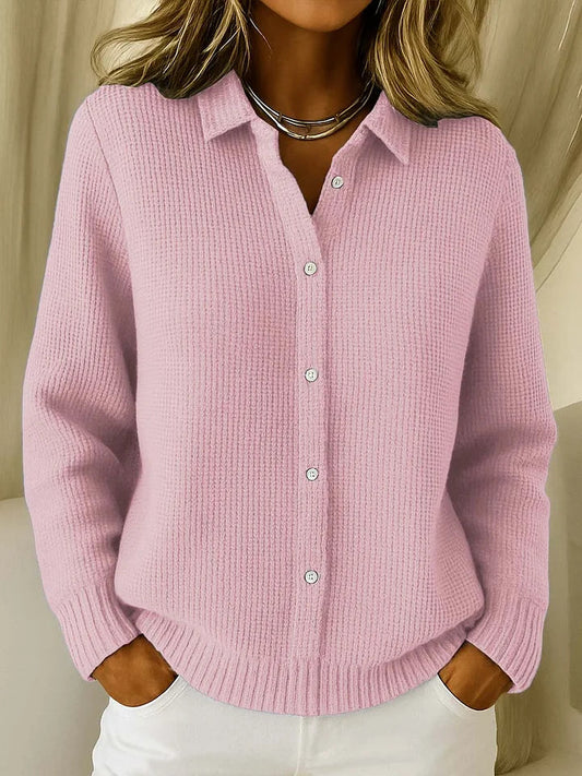 Collared Button-Up Knit Cardigan