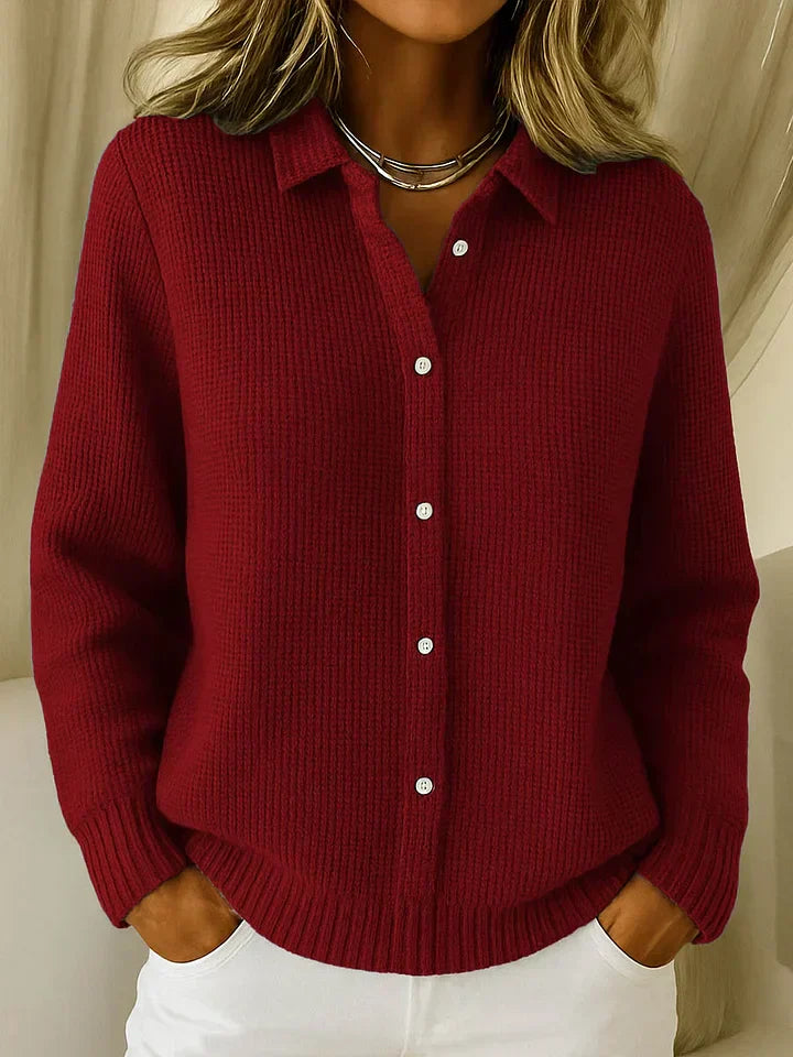 Collared Button-Up Knit Cardigan