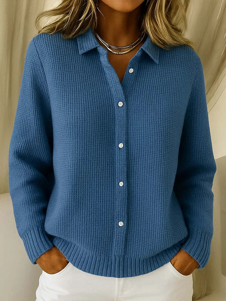 Collared Button-Up Knit Cardigan