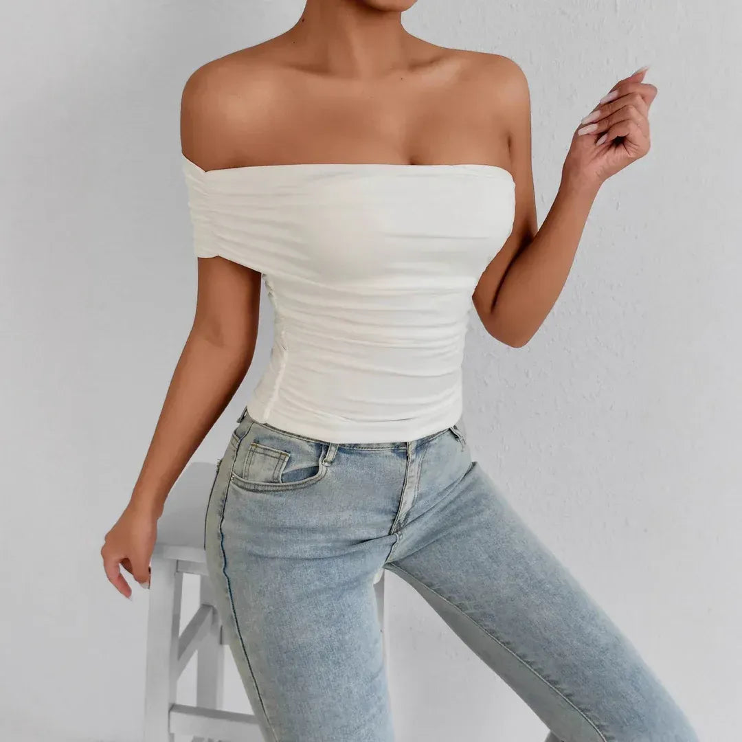 Sleeveless Off-Shoulder Ruched Top