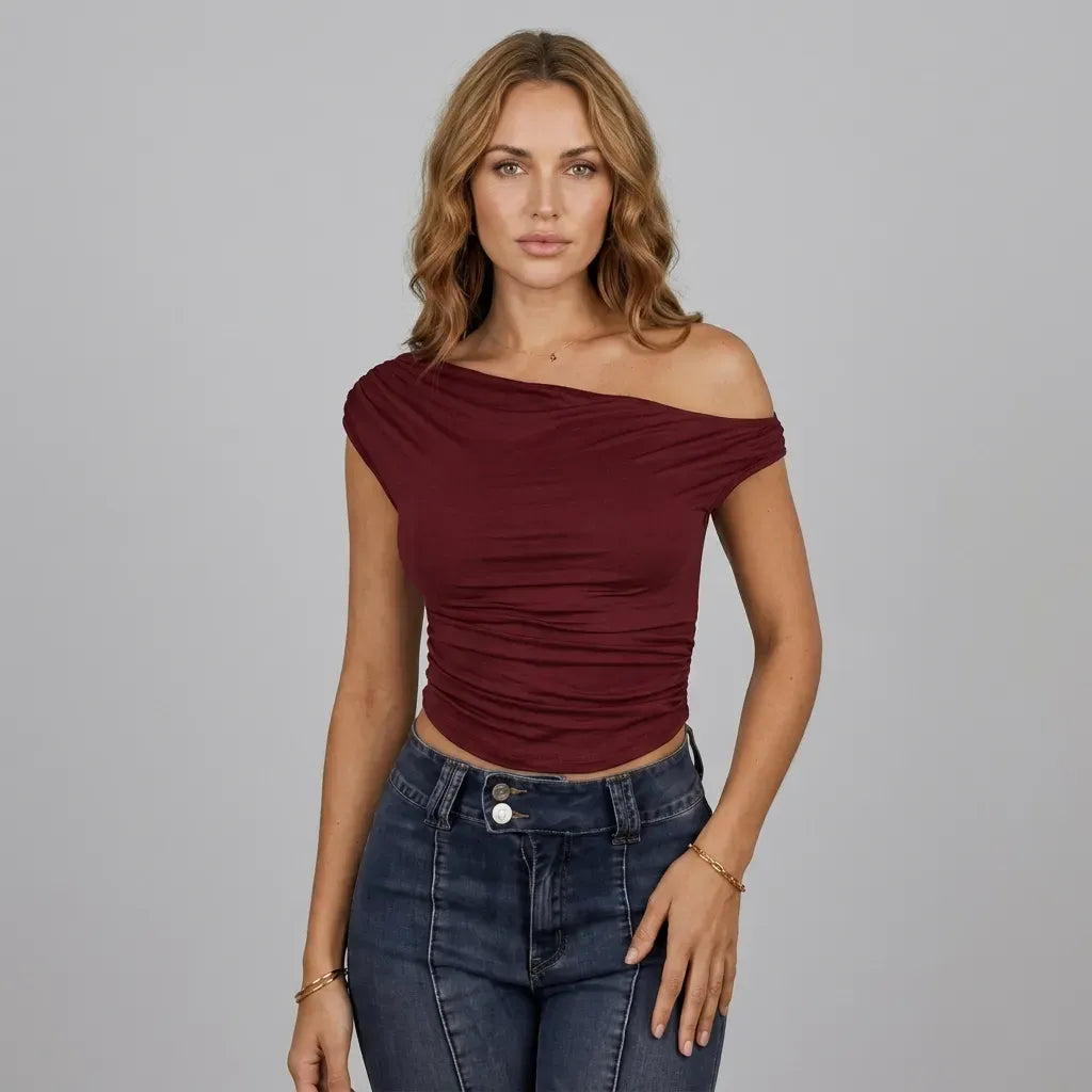 Asymmetrical One-Shoulder Ruched Top