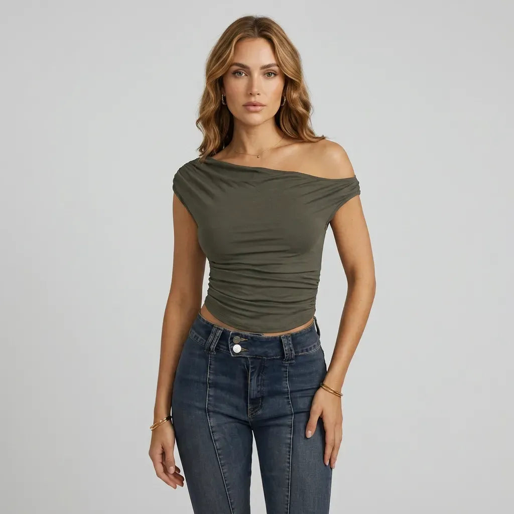 Asymmetrical One-Shoulder Ruched Top
