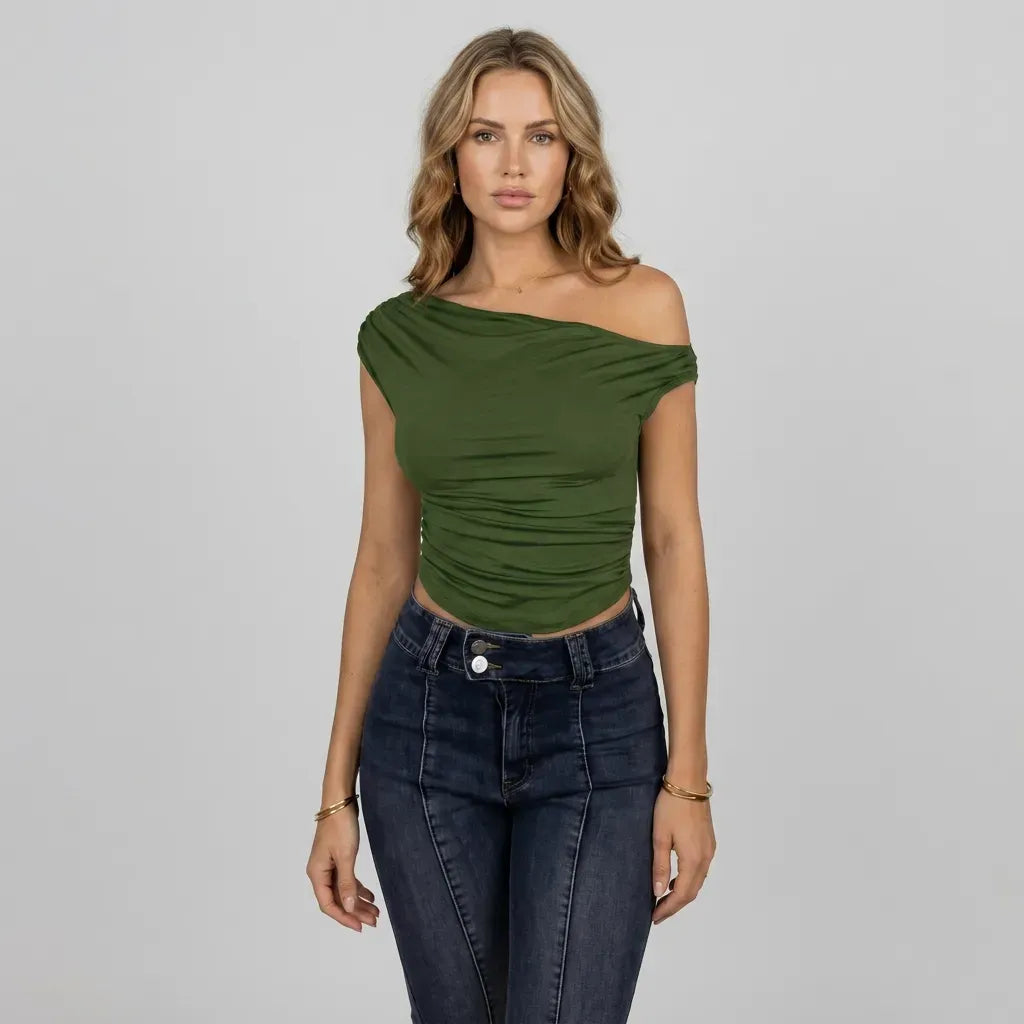 Asymmetrical One-Shoulder Ruched Top