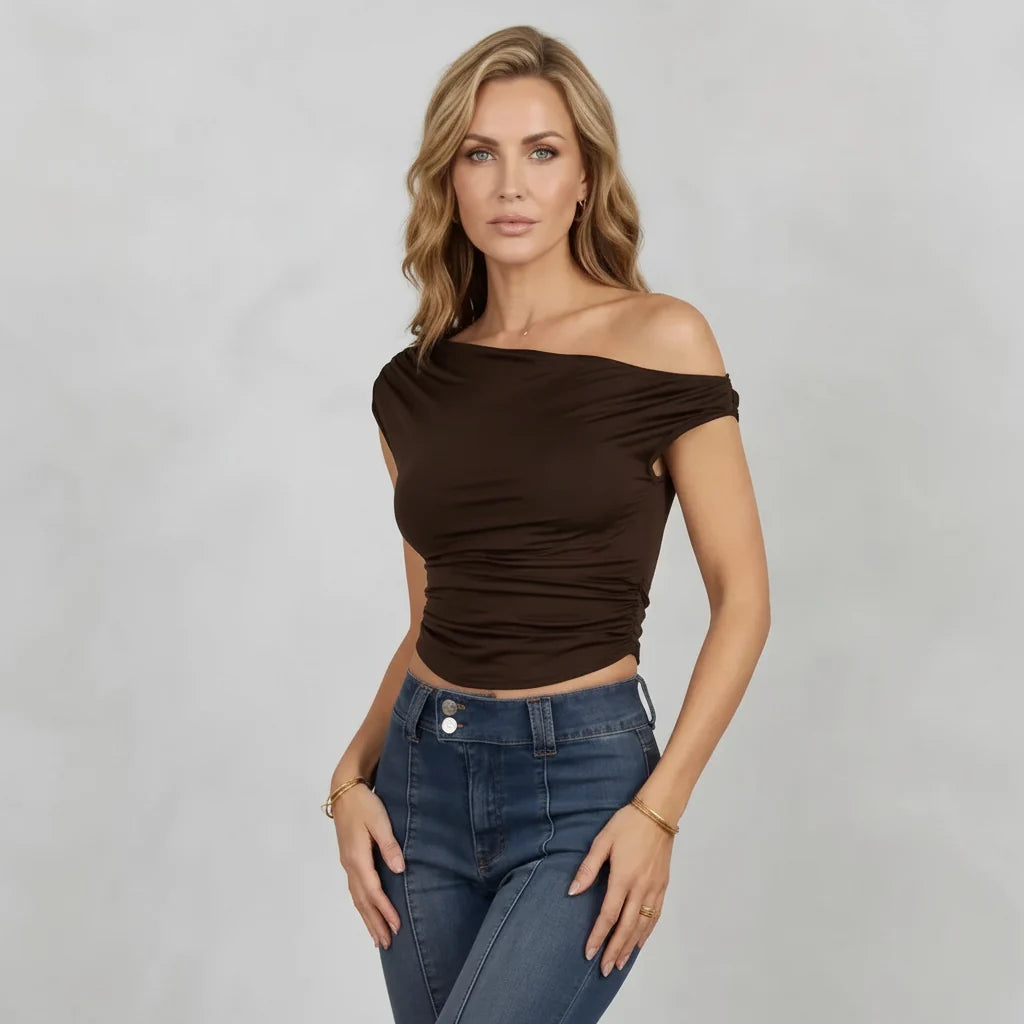 Asymmetrical One-Shoulder Ruched Top