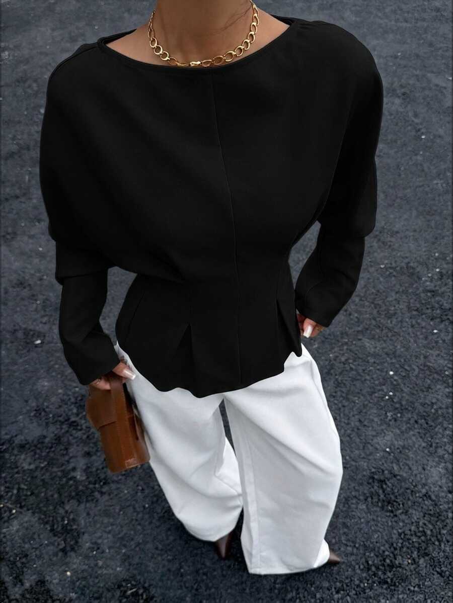 Batwing Sleeve Boat Neck Fitted Top