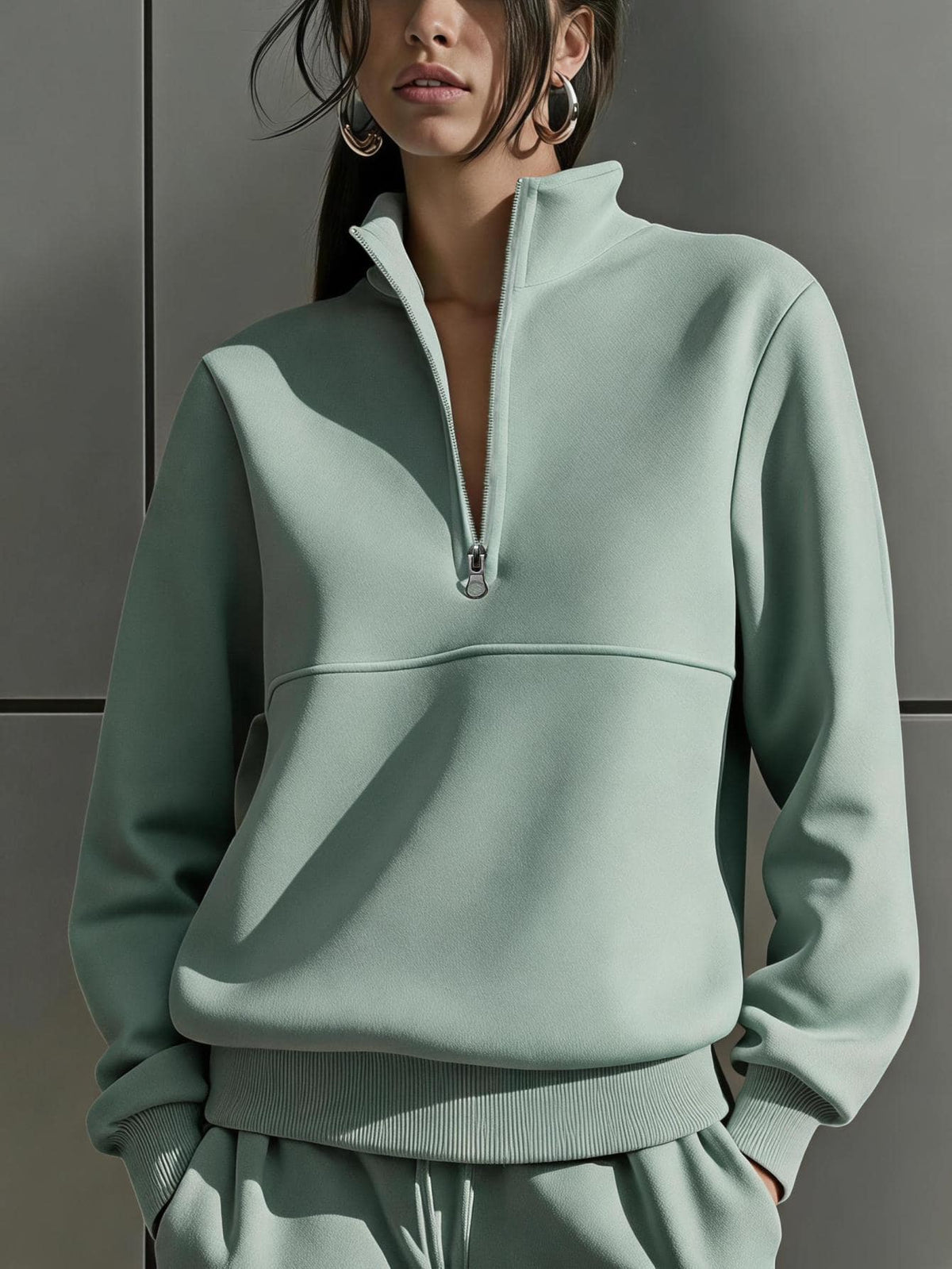 Half Zip Stand Collar Sweatshirt