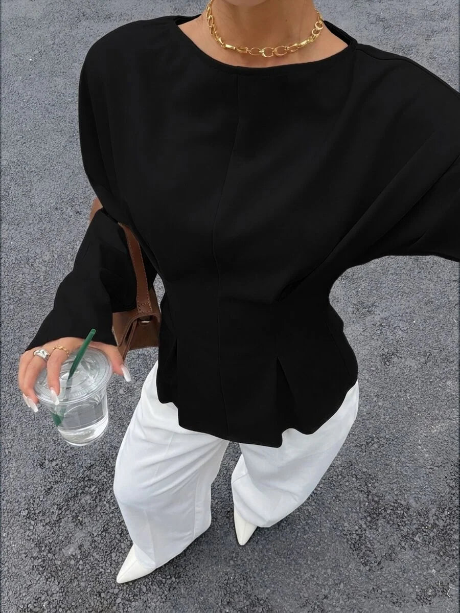Batwing Sleeve Boat Neck Fitted Top