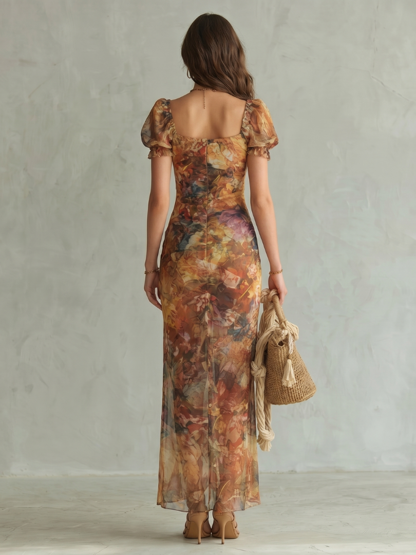 Ruffled Ruched Midi Dress