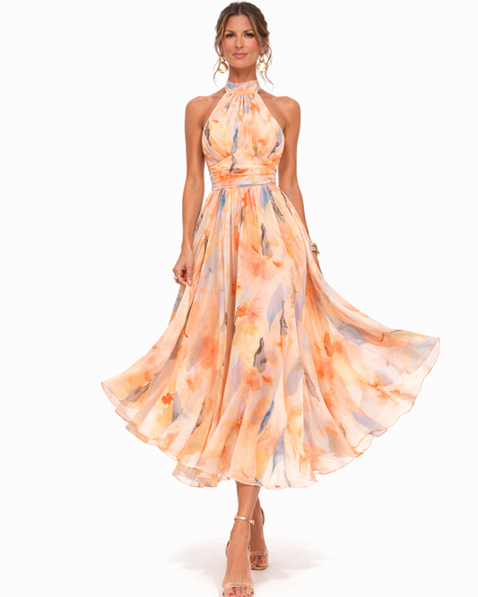 Watercolour Halter Midi Dress
