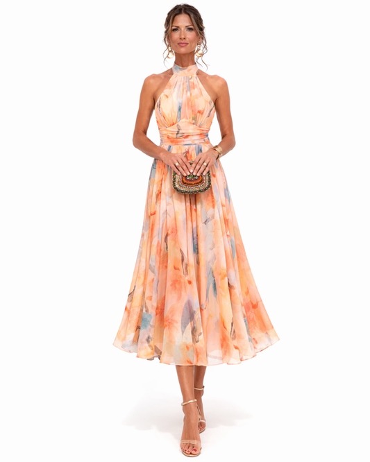 Watercolour Halter Midi Dress