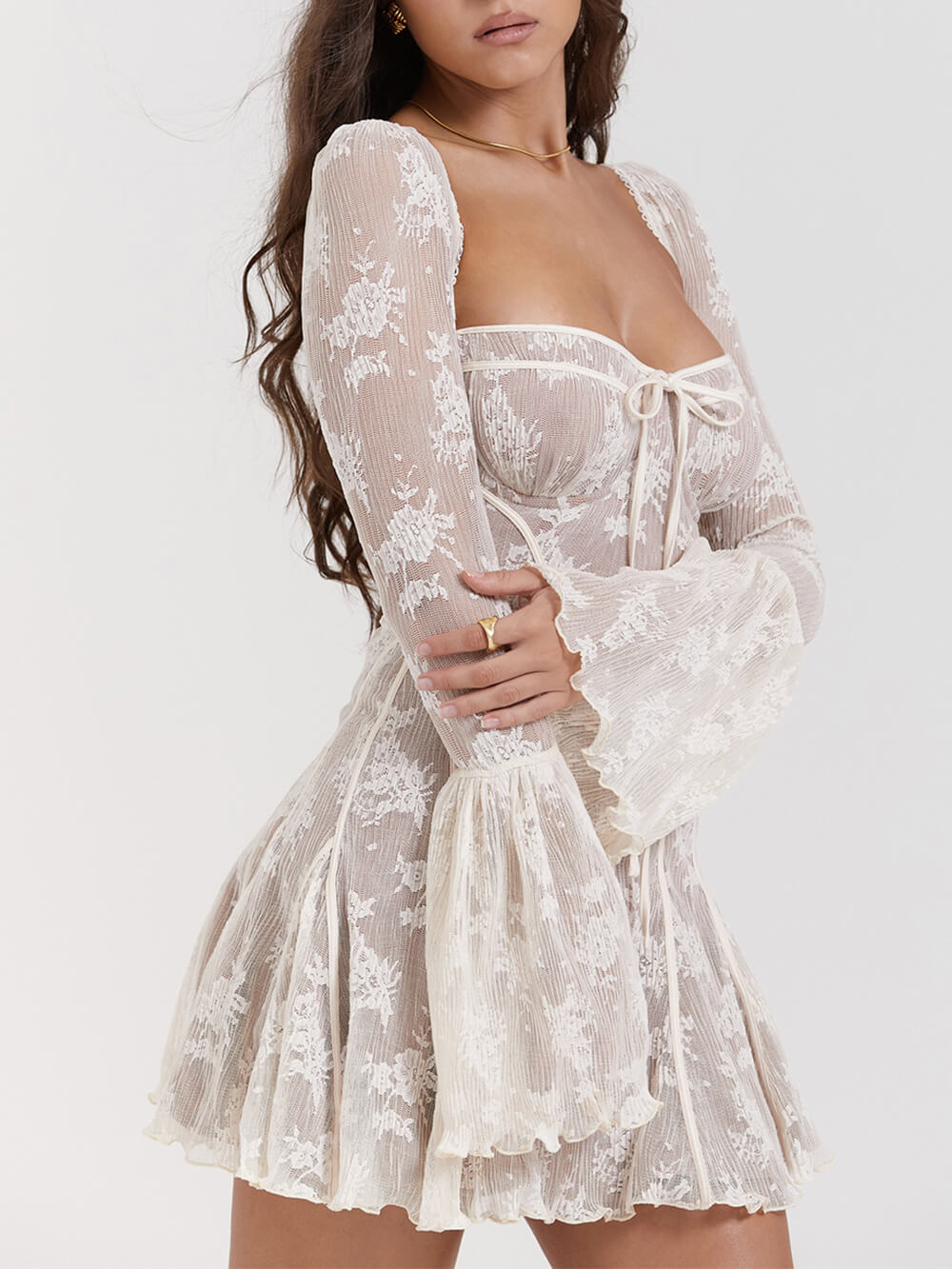 Sweetheart Bell-Sleeve Mini Dress