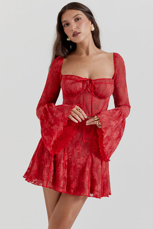 Sweetheart Bell-Sleeve Mini Dress