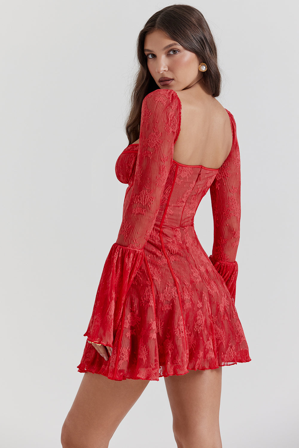 Sweetheart Bell-Sleeve Mini Dress