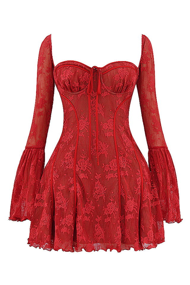 Sweetheart Bell-Sleeve Mini Dress
