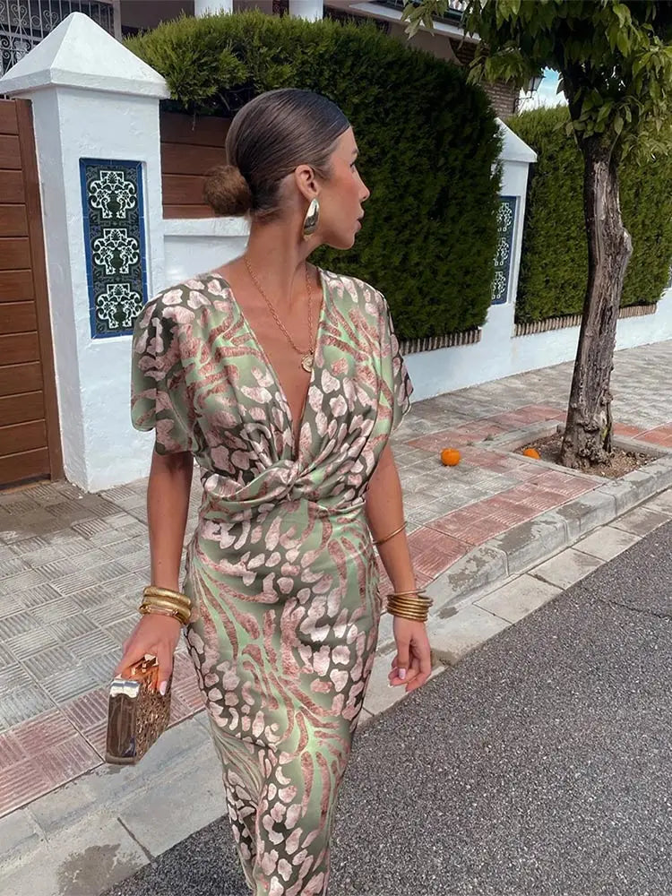Twist-Front Midi Dress