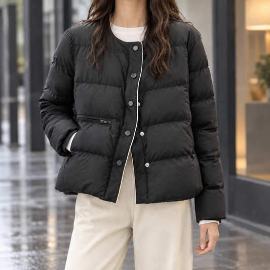 Collarless Quilted Down Jacket