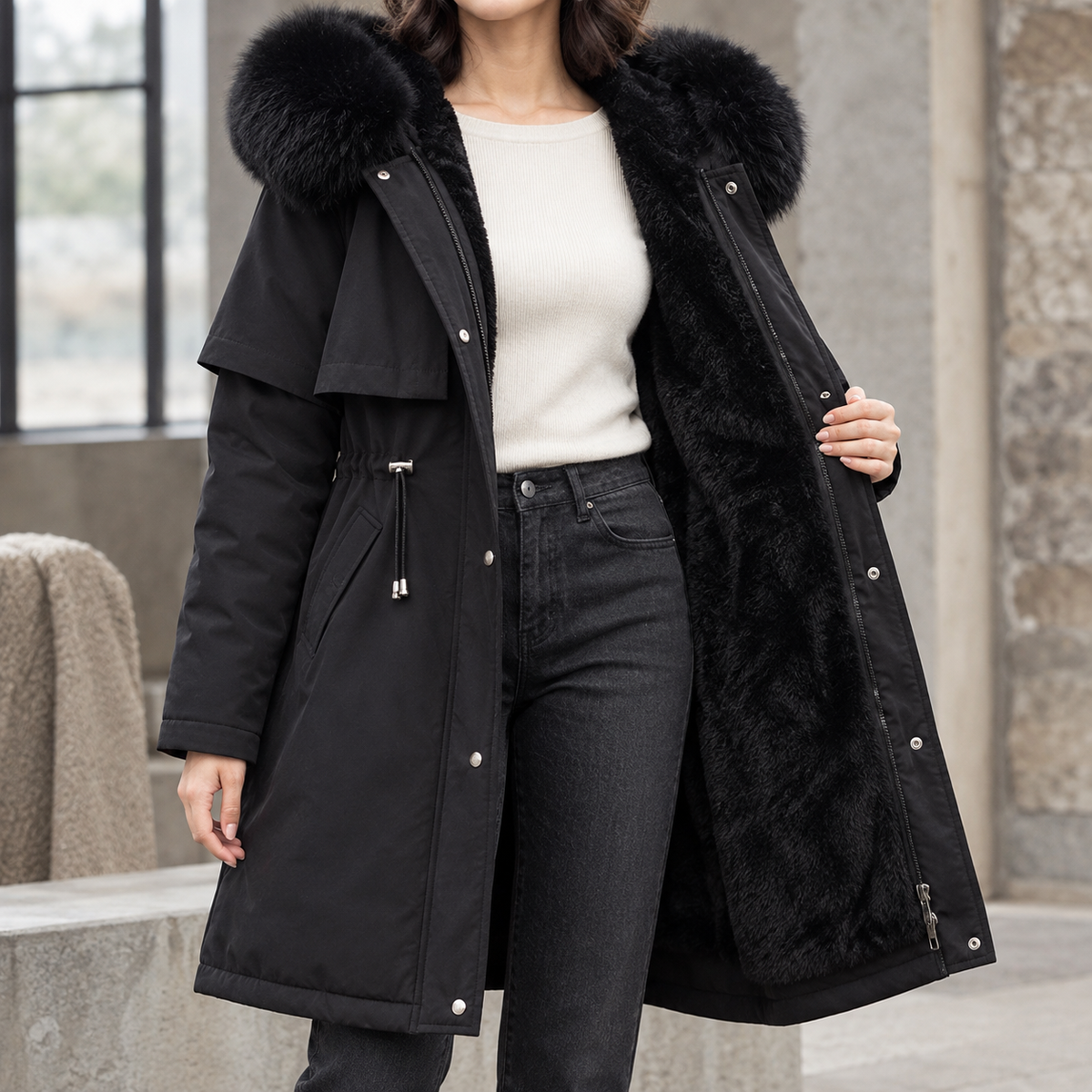 Longline Plush Lined Hooded Coat