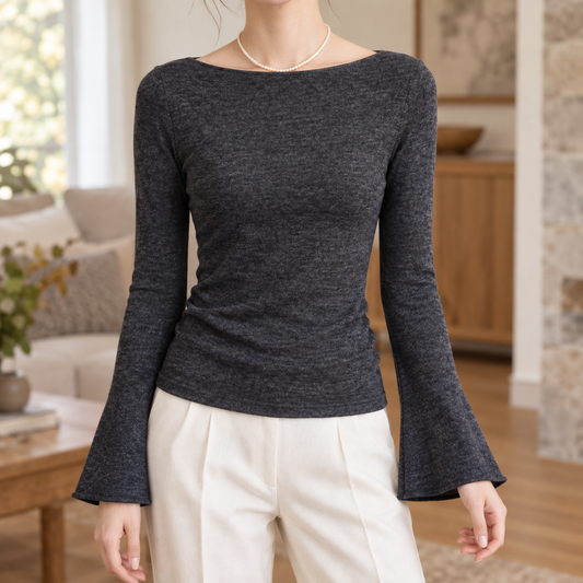 Boatneck Flared Cuff Top