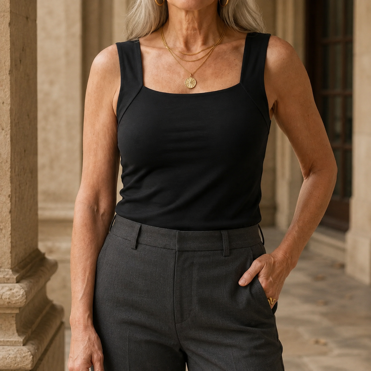 Built In Bra Square Neck Tank