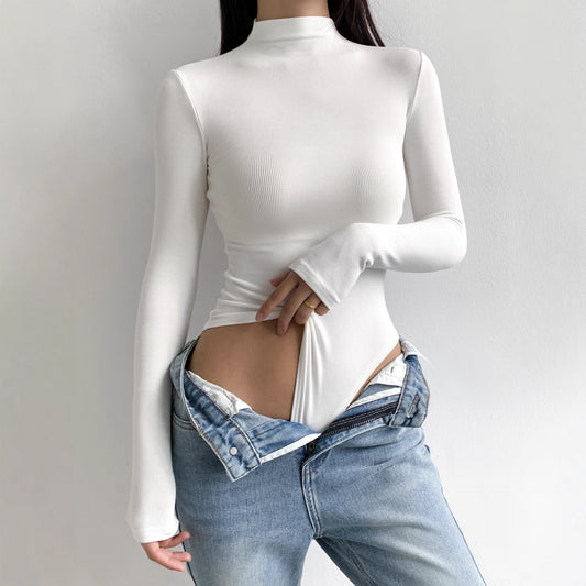 Mock Neck Ribbed Bodysuit