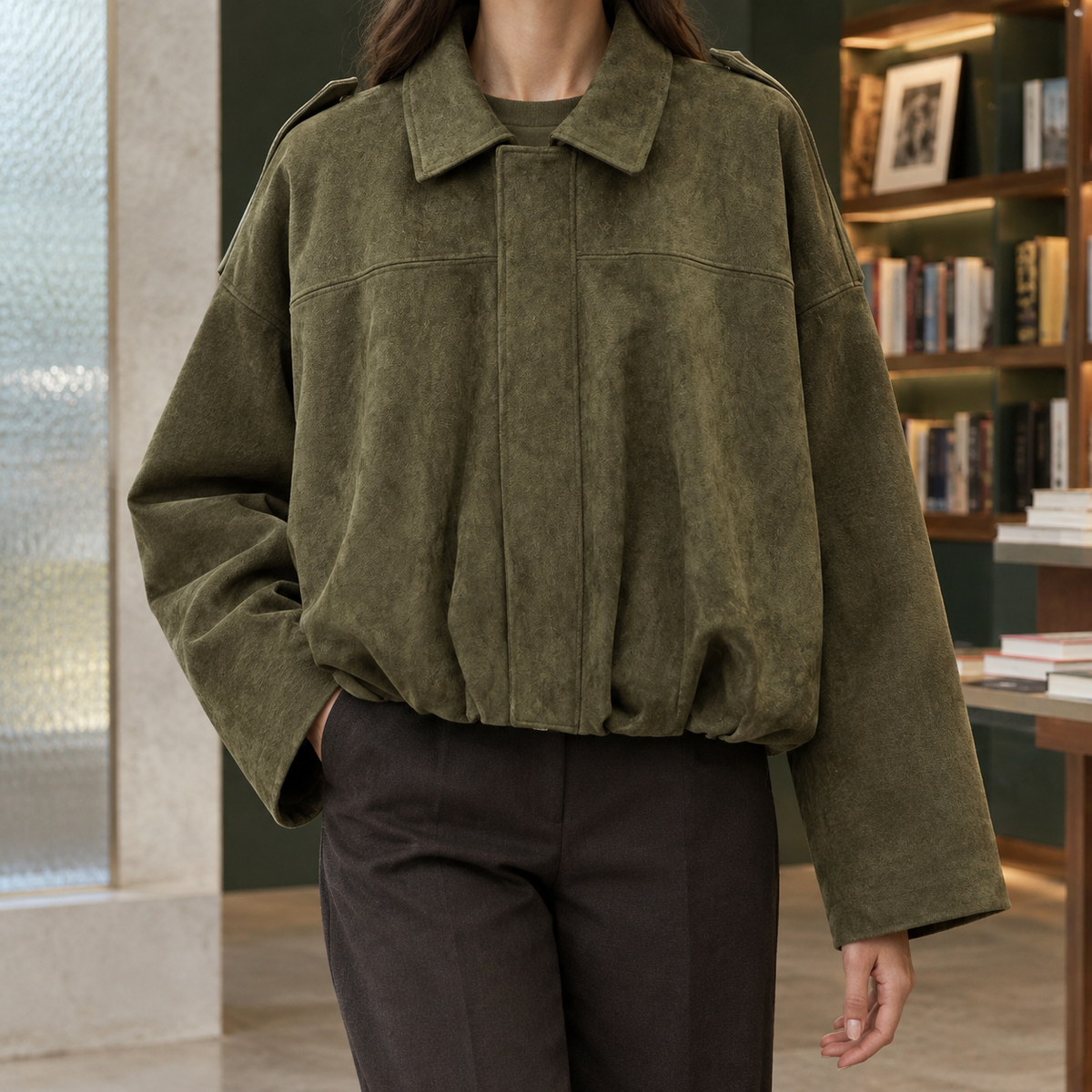 Cropped Oversized Bomber Jacket
