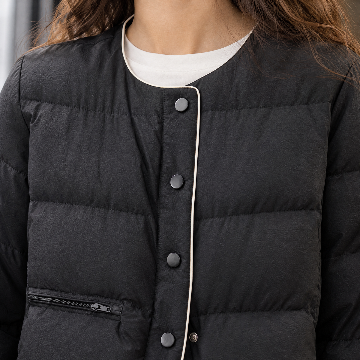 Collarless Quilted Down Jacket