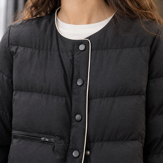 Collarless Quilted Down Jacket