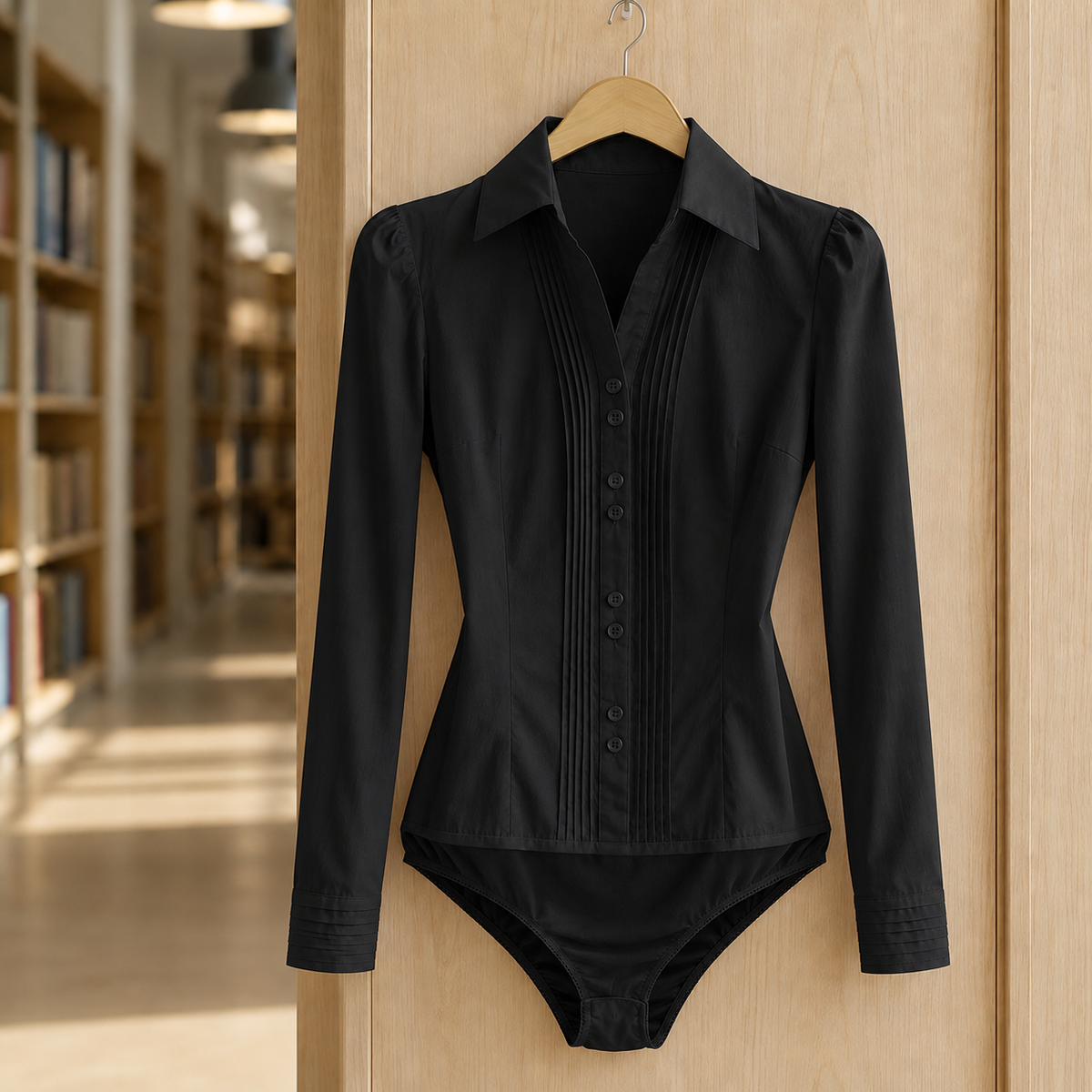 Collared Pleated Shirt Bodysuit