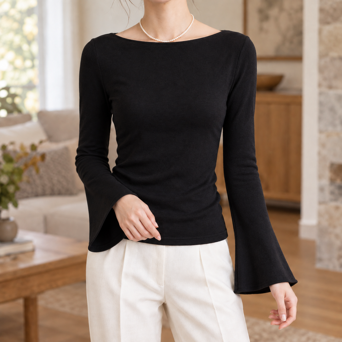 Boatneck Flared Cuff Top