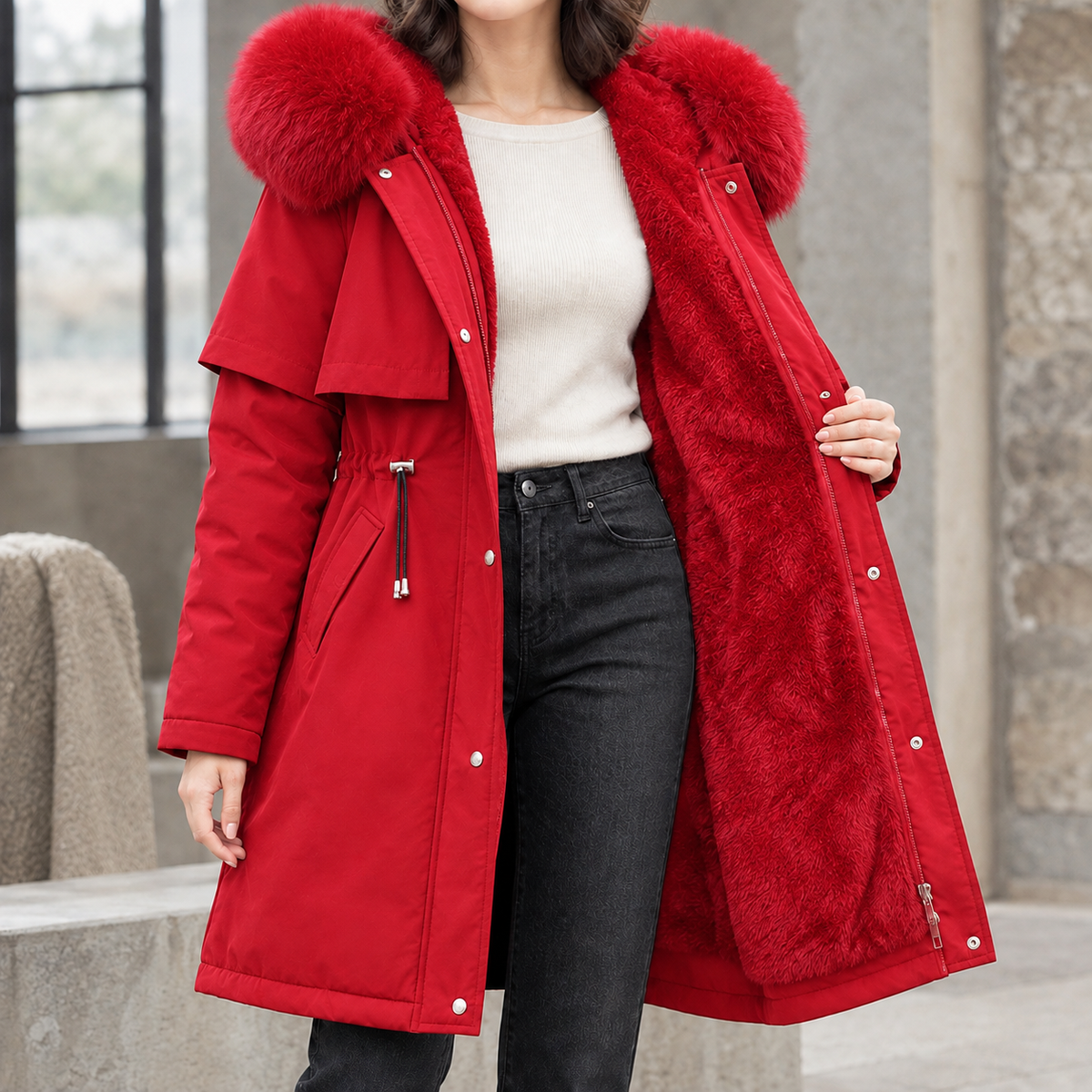 Longline Plush Lined Hooded Coat