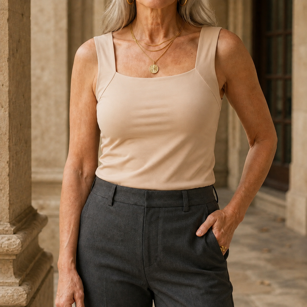 Built In Bra Square Neck Tank