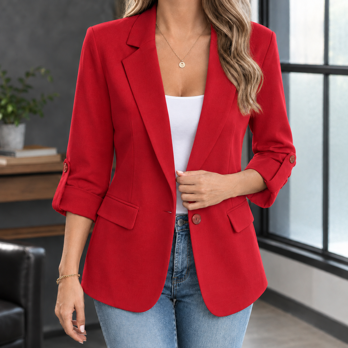 Ruched Sleeve Tailored Blazer