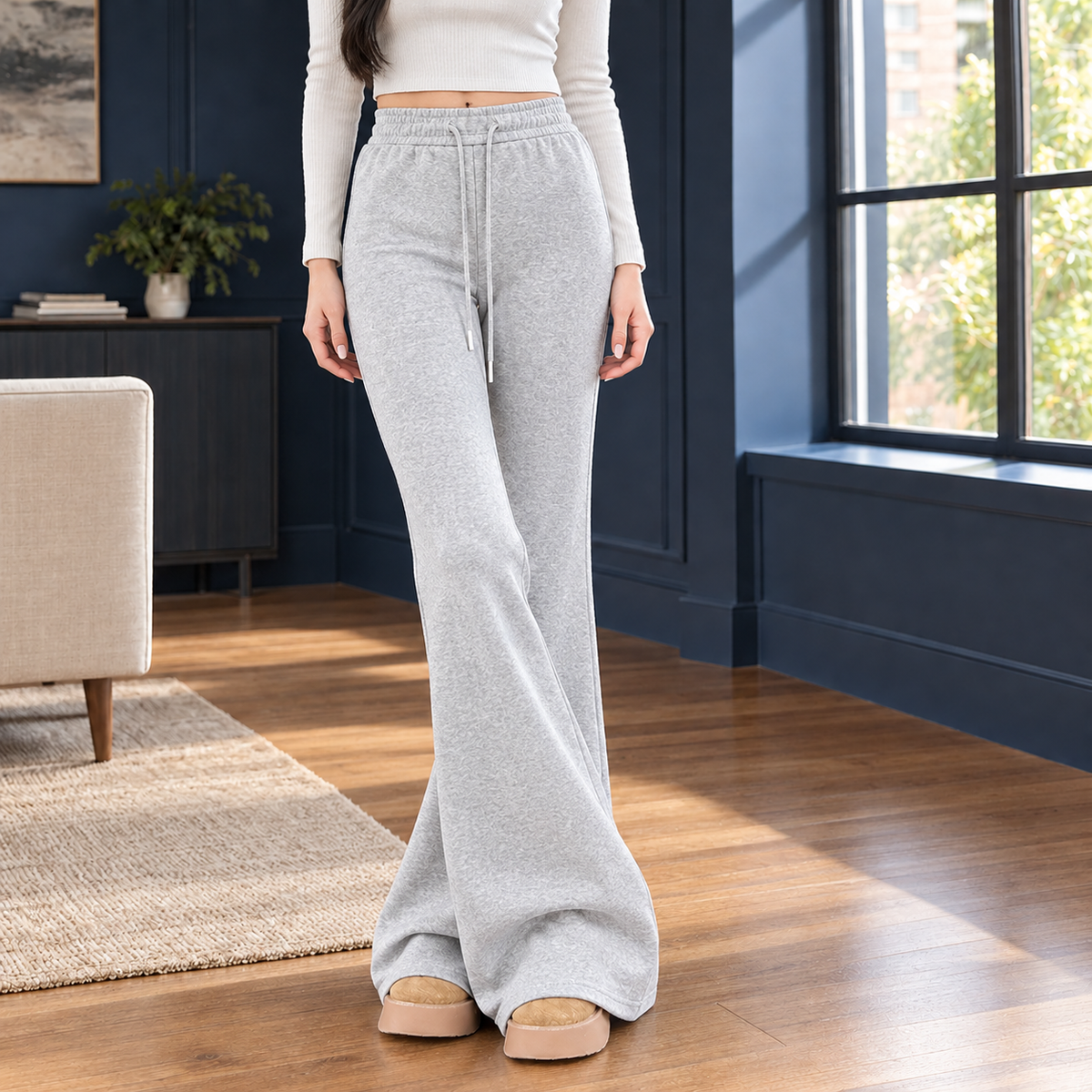 High Waisted Drawstring Flared Pants
