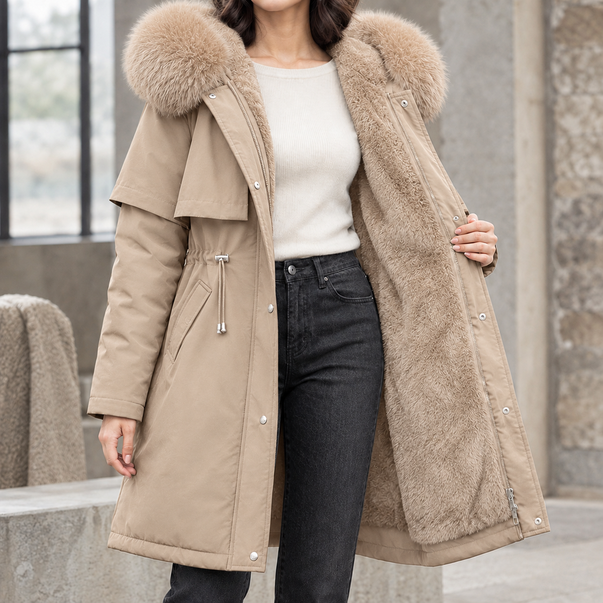 Longline Plush Lined Hooded Coat